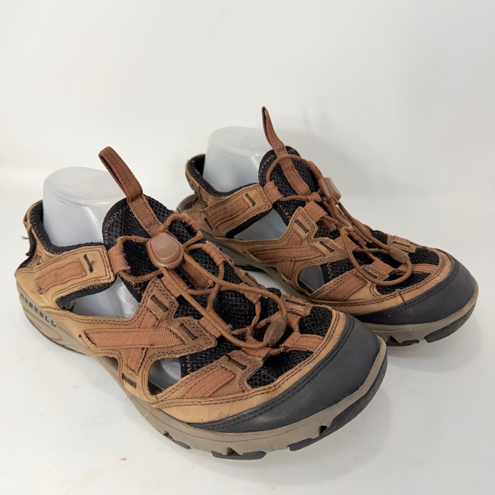 Merrell Mens All Out Blaze Sieve Brown Leather Vibram Hiking Water Sandals